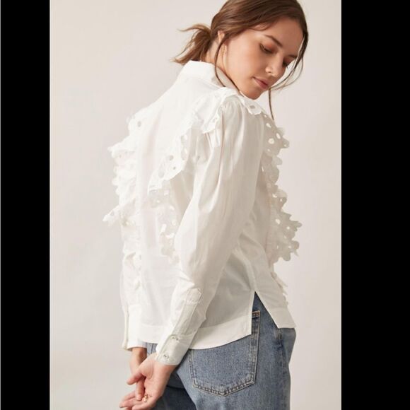 Anthropologie Magali Pascal Eyelet Ruffled Button Down Blouse NWT - Picture 7 of 9